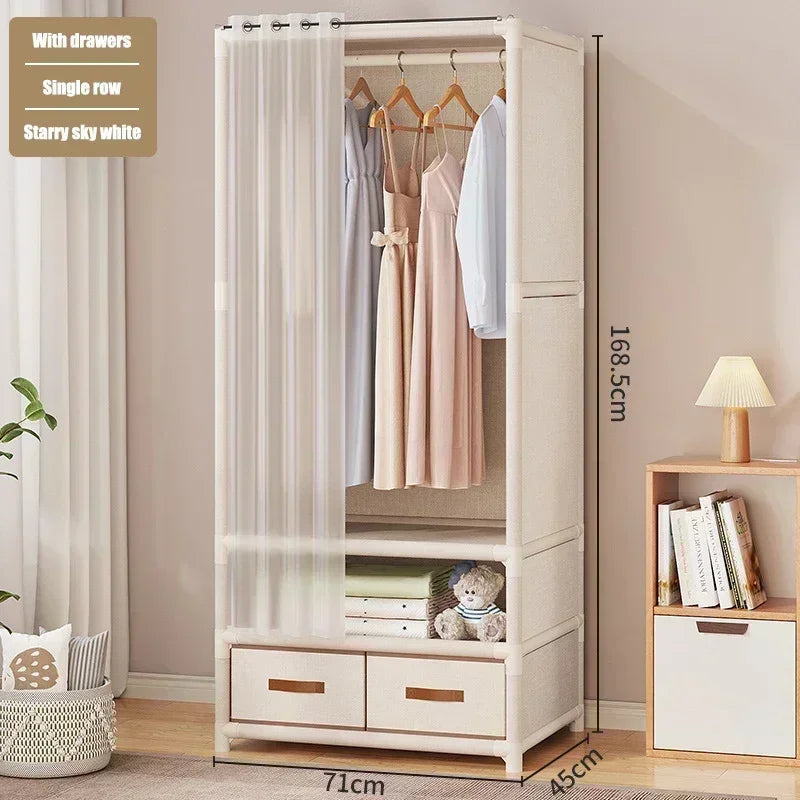 Armoire pour usage domestique, chambre à coucher, armoire en tissu simple et de grande capacité, robuste et durable, rangement anti-poussière, support organisateur de garde-robe