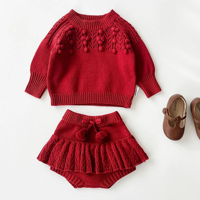 2025 New Autumn 0-3Yrs Children Clothes Suit Long Sleeved Knitted Pullover Sweater+PP Shorts Toddler Baby Girl Clothes Set