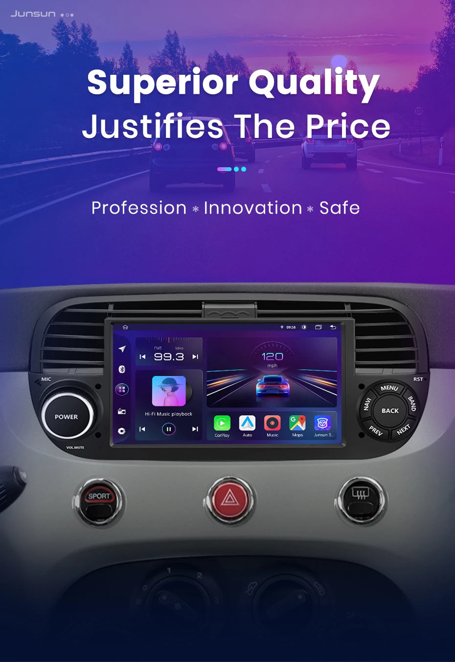 Junsun Android13 Car Radio For FIAT 500 500C Abarth 2007-2015 Car Smart Systems For Apple Carplay FM GPS SWC BT