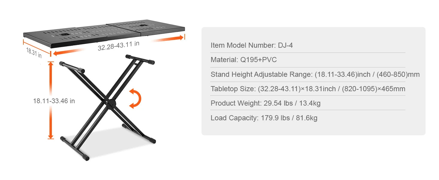 SucceBuy DJ Table Stand 32"x20" Portable DJ Laptop and Controller  Foldable Double-X Braced Keyboard Stand Tabletop Audio Mixer