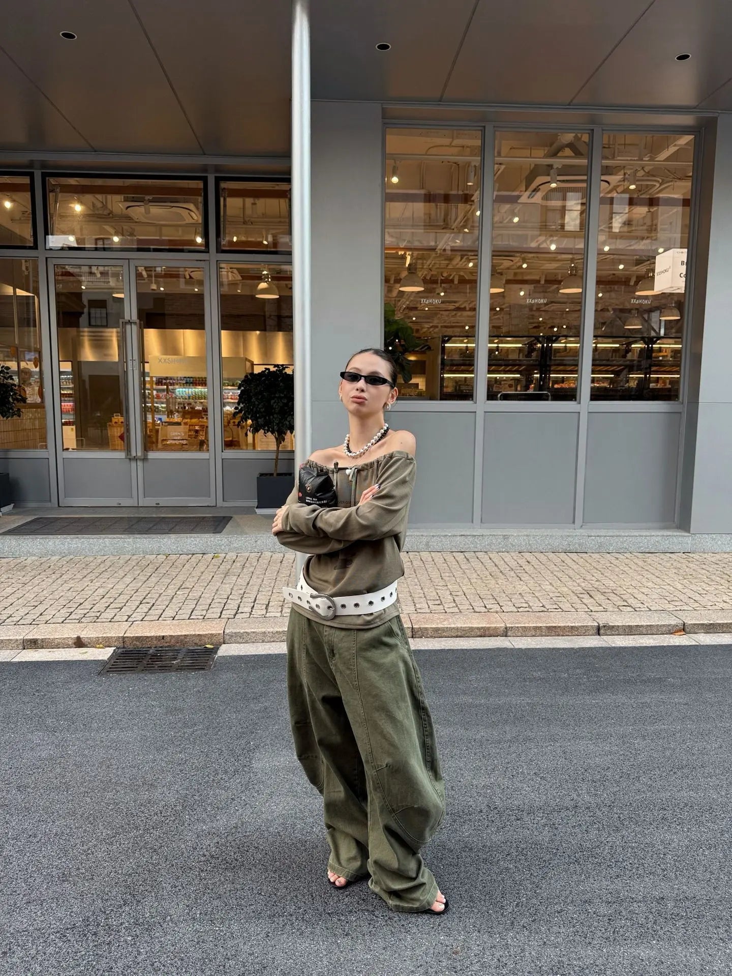 DEAT Fashion Splicing Silhouette Curved Jeans Women's High Waist Loose Wide Leg Denim Pants Autumn New 7A1005