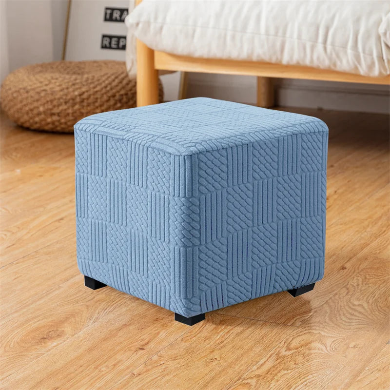 1PC Square Jacquard Ottoman Slipcover Durable Stretch Footrest Cover Folding Storage Stool Furniture Protector Pouf Cover 3sizes