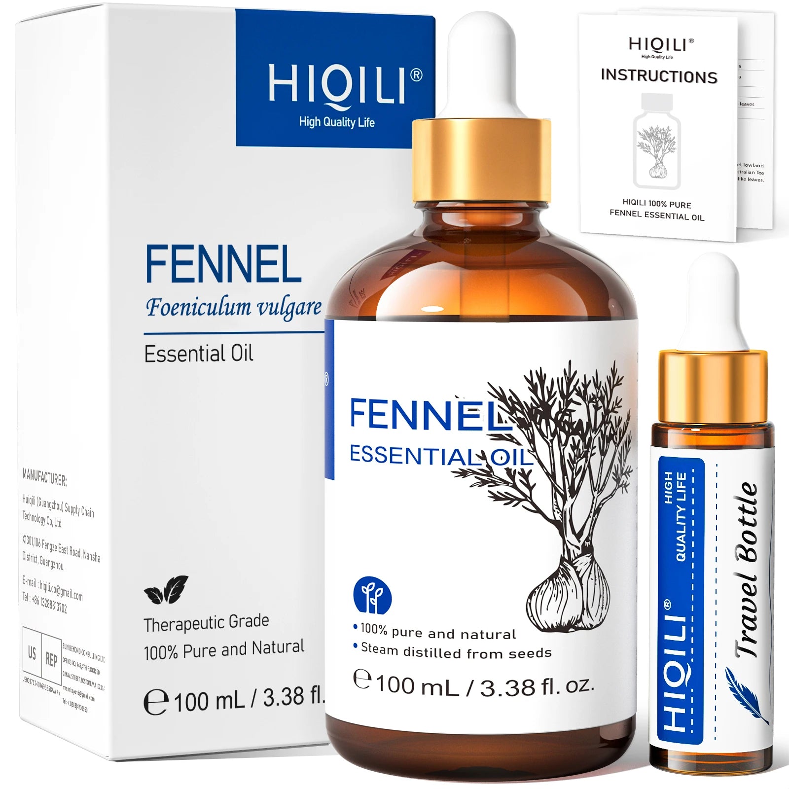 HIQILI Ylang-Ylang Essential Oil 100ML Citronella Geranium 100% Natural Tree Oil for Skin Massage Stress Relief & Aromatherapy