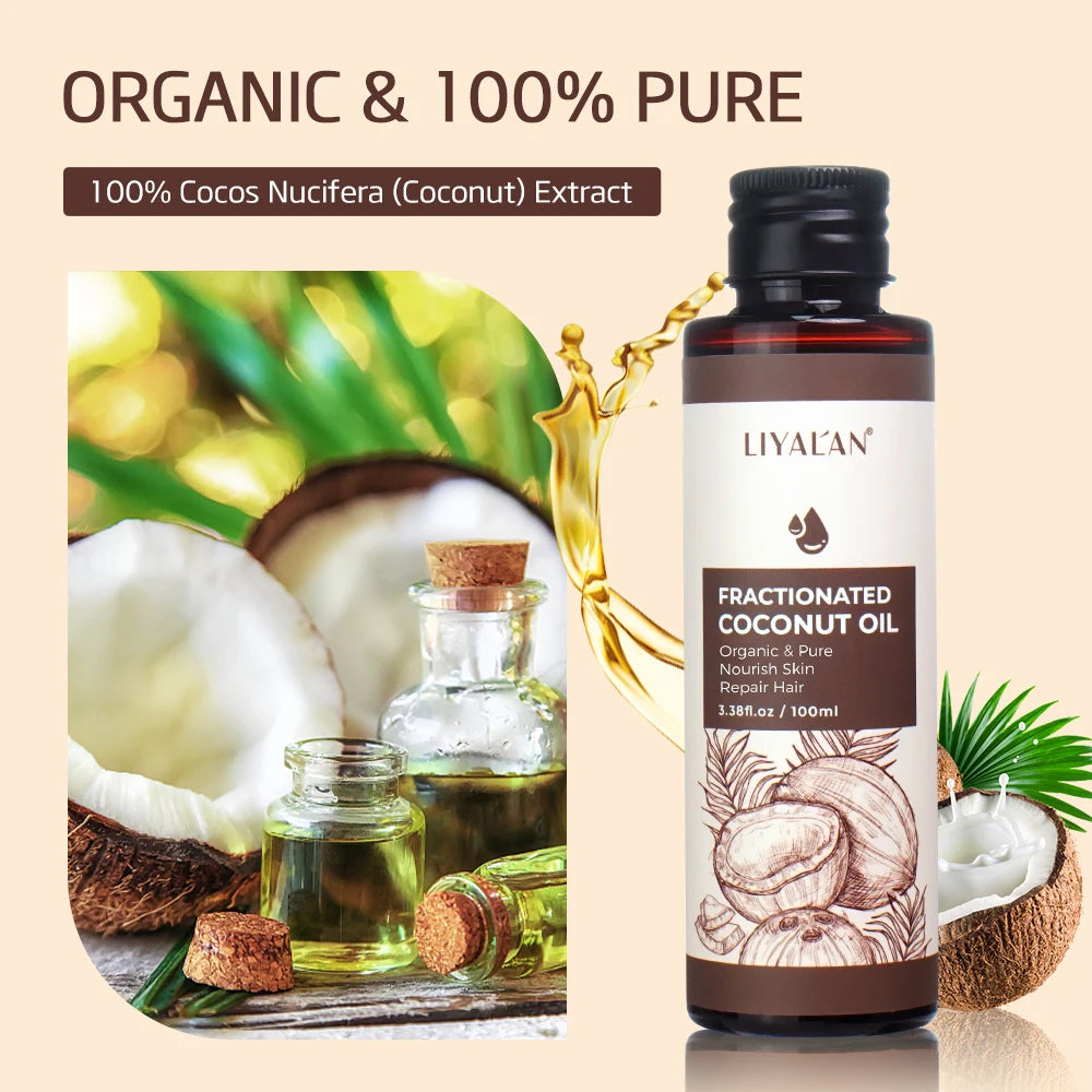 100ml Fractionated Coconut Oil Nourish Skin Repair Hair Organic Pure Carrier Oil Hair Care