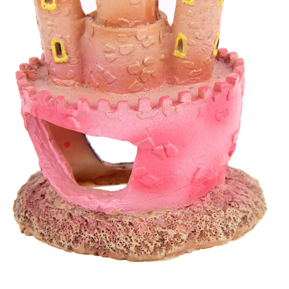 Small Cartoon Castle Decor No Sharp Edges Castle Shape Ornament Vivid Scenery Resin Cartoon Castle for Fish Tank Aquarium Decor