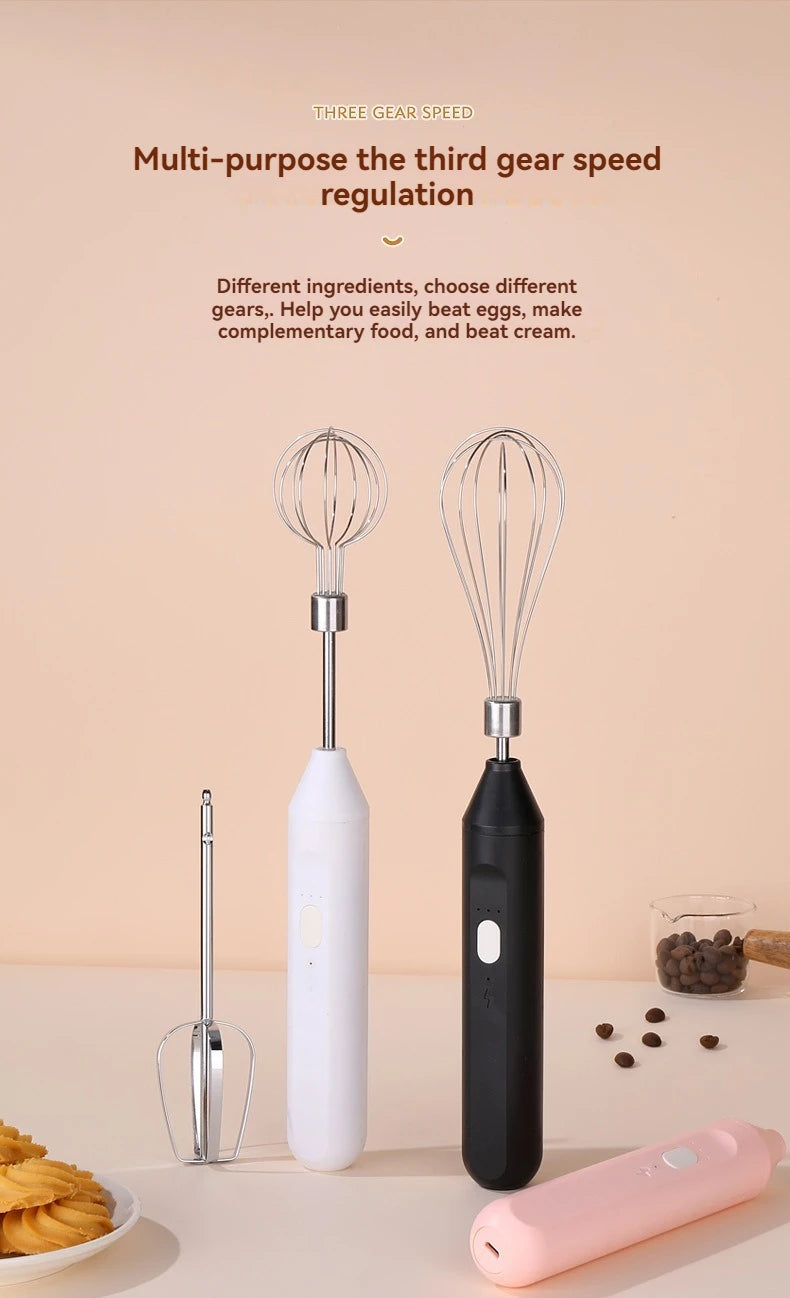 Cordless Multi-Use Whisk System | Compact Handheld Mixer with Milk Frother & Auto-Stirring for Baking, Coffee, and Cream