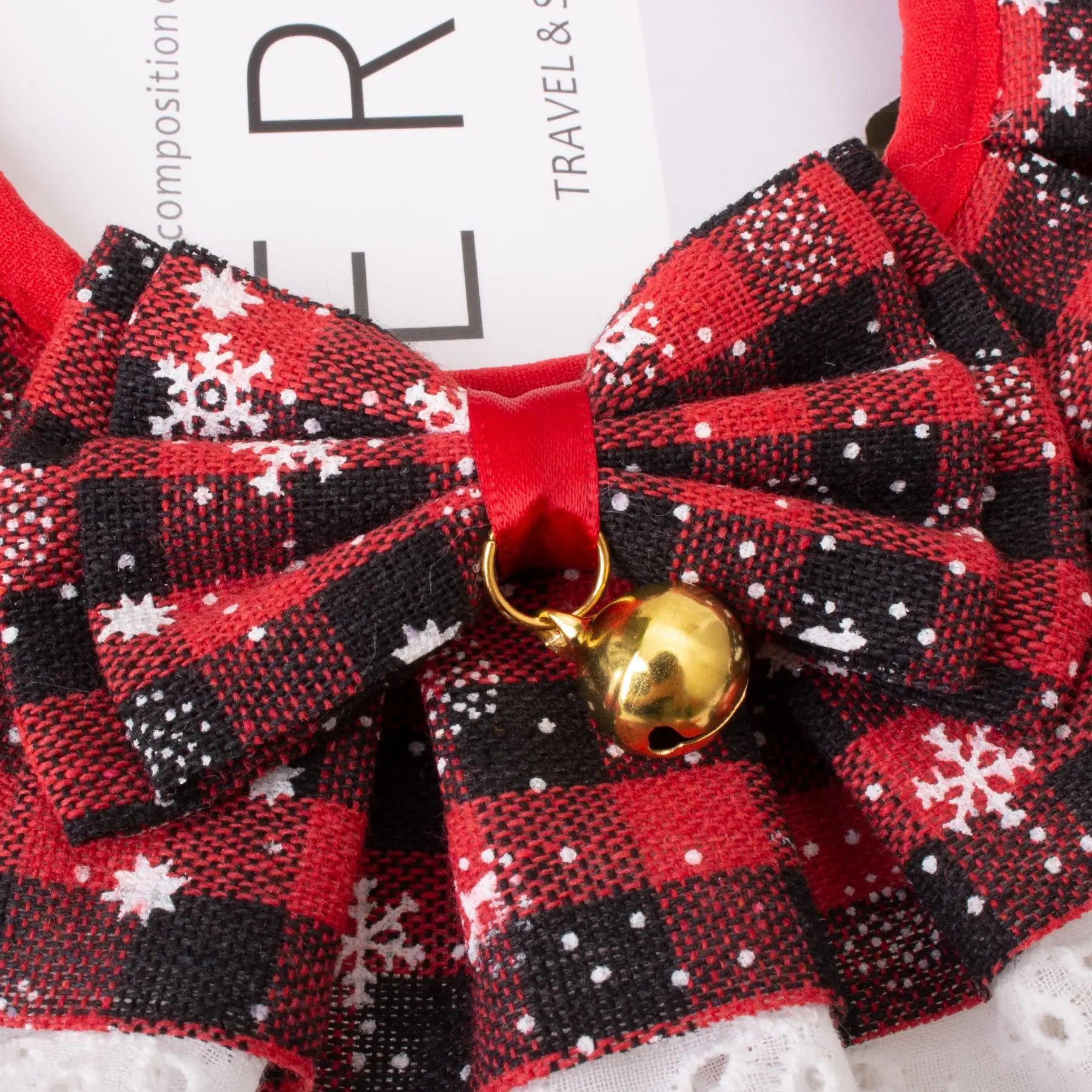 Pet Christmas Tie Bib Drool Towel Cat Dog Bell Scarf Holiday Accessory Plaid Lace Plaid Necklace Dog Accessories for Small Dogs