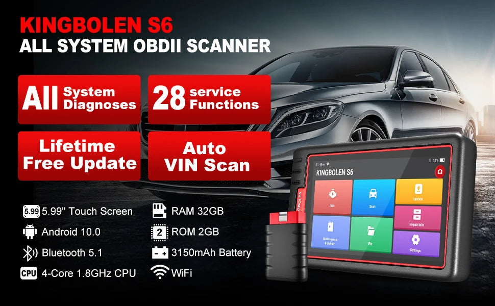 KINGBOLEN S6 OBD2 Scanner All System Car Diagnostic Tools 28 Service BMS/TPMS/ABS Bleeding FCA AutoAuth Lifetime Free Update