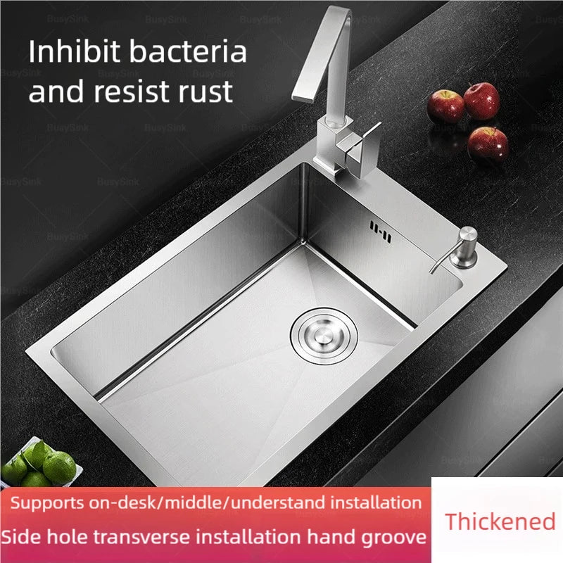 Kitchen Sink Stainless Steel Transversal Side Loading Side Holes Cafeteria Dish and Wash Vegetable Basin Large Size Single Slot