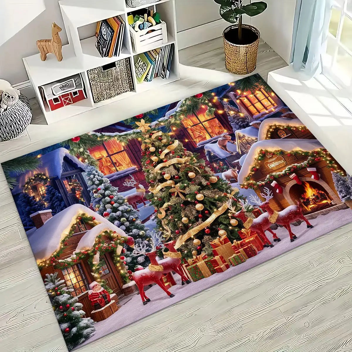 Merry Christmas Tree Santa Claus Cartoon Happy New Year Gift Carpet Rug for Bedroom Living Room Sofa Home Doormat Decor,Non-slip