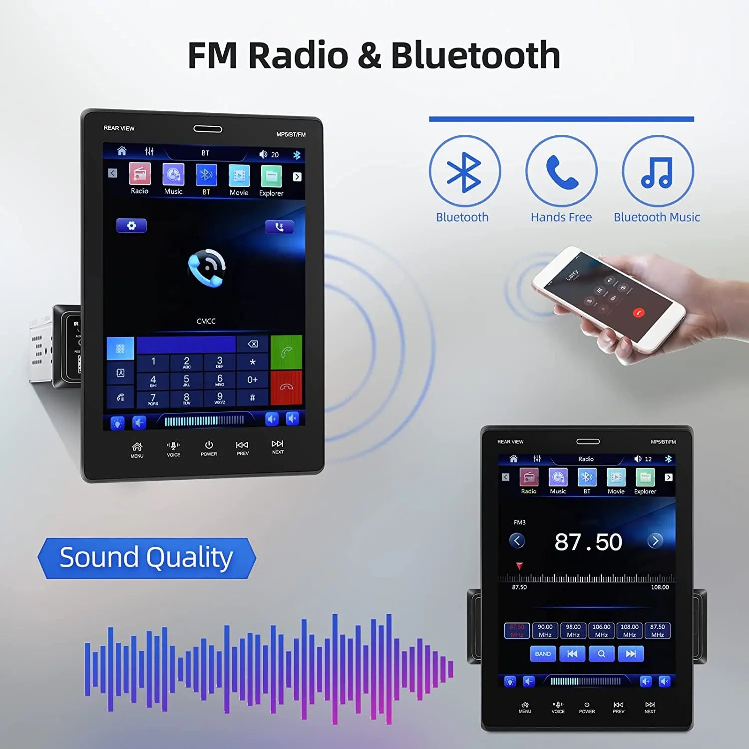 ESSGOO 10.4" Car Stereo Single DIN Wireless CarPlay Android Auto Rotatable Touch Screen Bluetooth GPS Nav Radio Player Head Unit