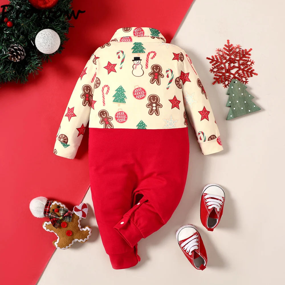 Prowow Baby Christmas Clothes 2025 Cartoon Pattern Green Romper Xmas Jumpsuit For Kids Newborn New Year Baby Costume Boy Girls