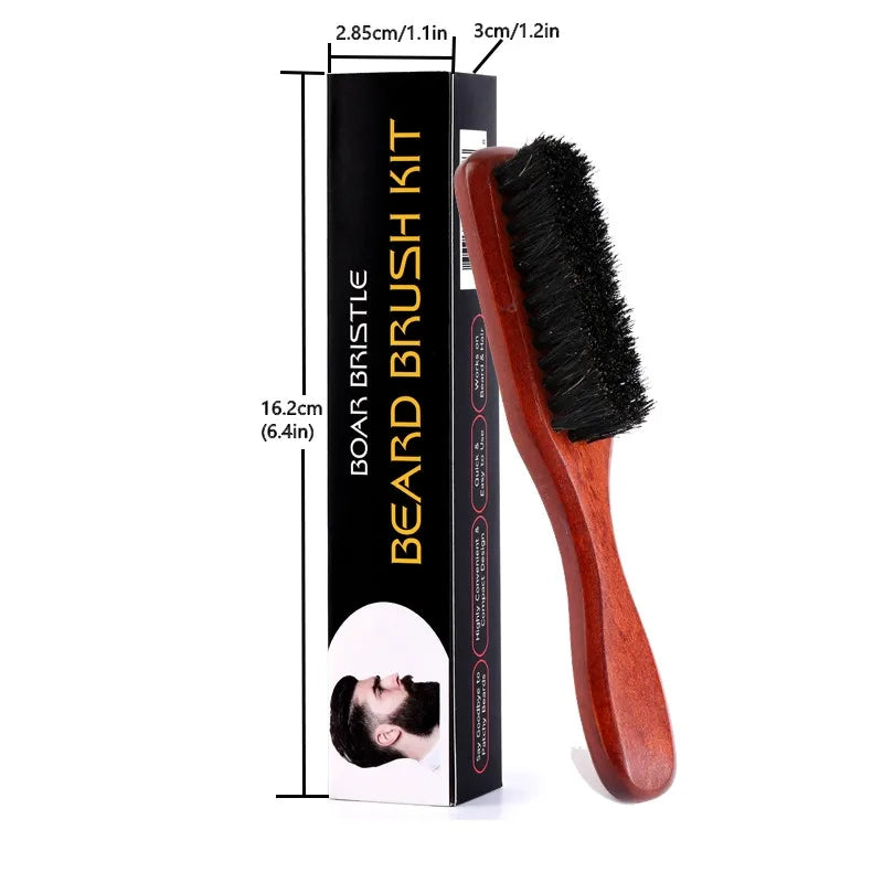 1pc Brosse de toilettage de barbe Manche en bois Poils de sanglier Lisse et favorise la croissance de la barbe