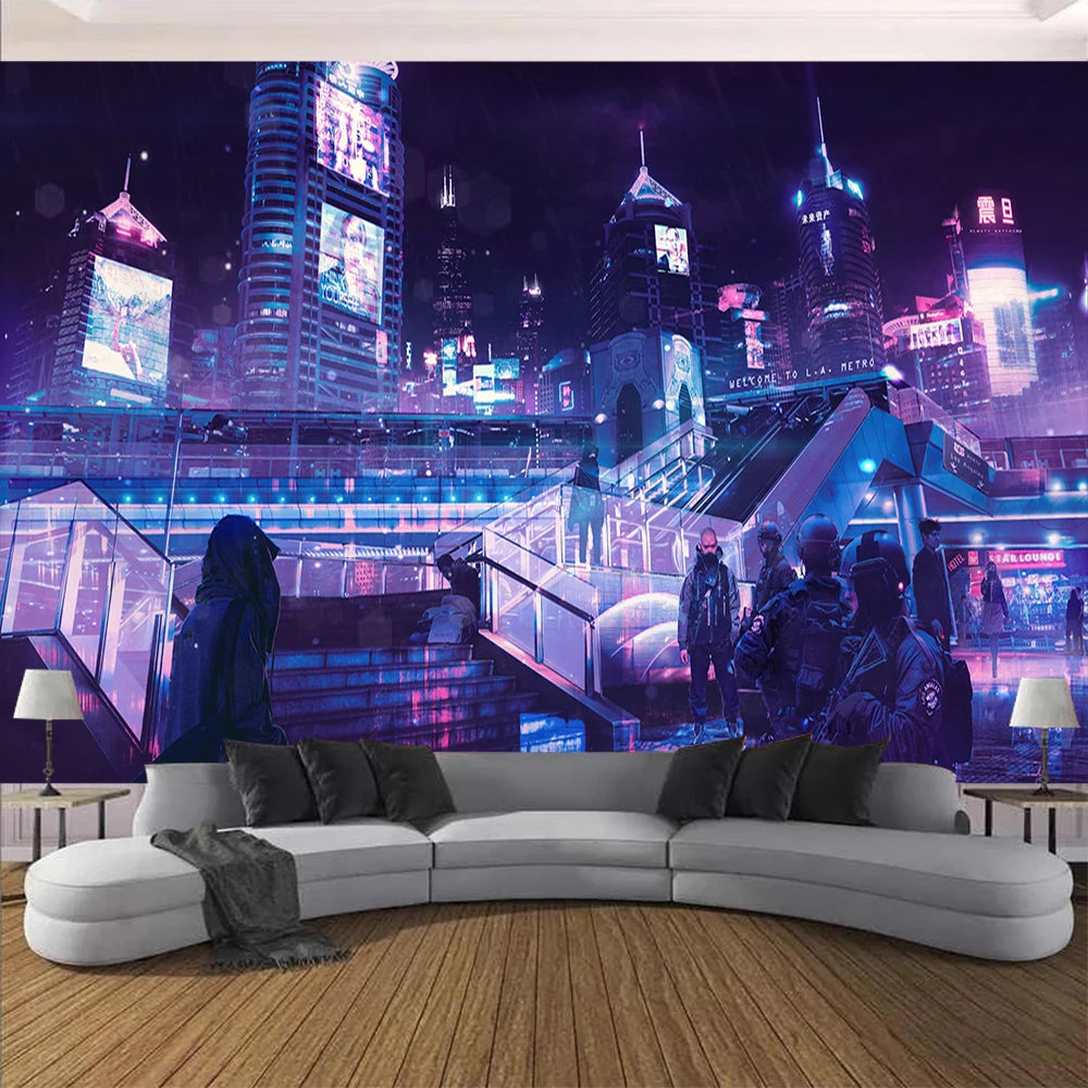 Cyberpunk Future Steam City Home Tapestry Art Wall Hanging Psychedelic Galaxy Hippie Retro Anime Background Decoration