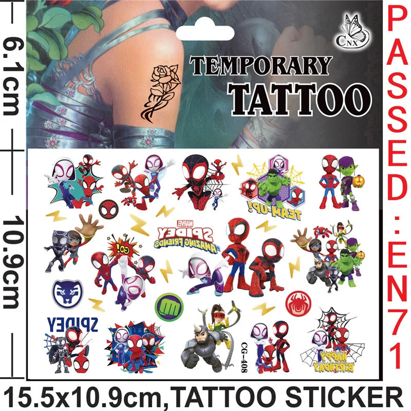 Anime Spider Stickers Kawaii Spiderman DIY Tattoo Stickers Cartoon Tattoo Stickers Decoration Children Gifts