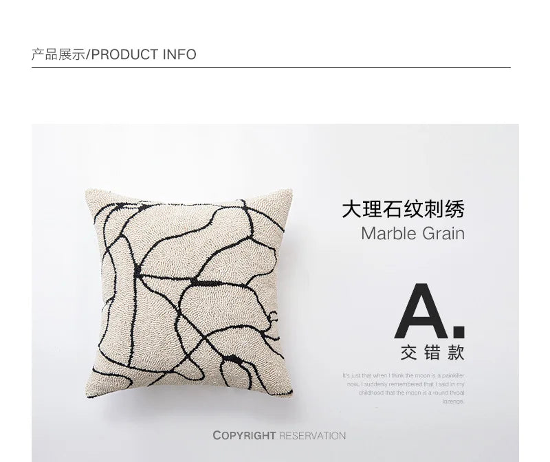 New Geometric Abstract Embroidered Cushion Cover Modern Beige Black Fully Tufted Pillowcase Home Decorative Pillows for Sofa