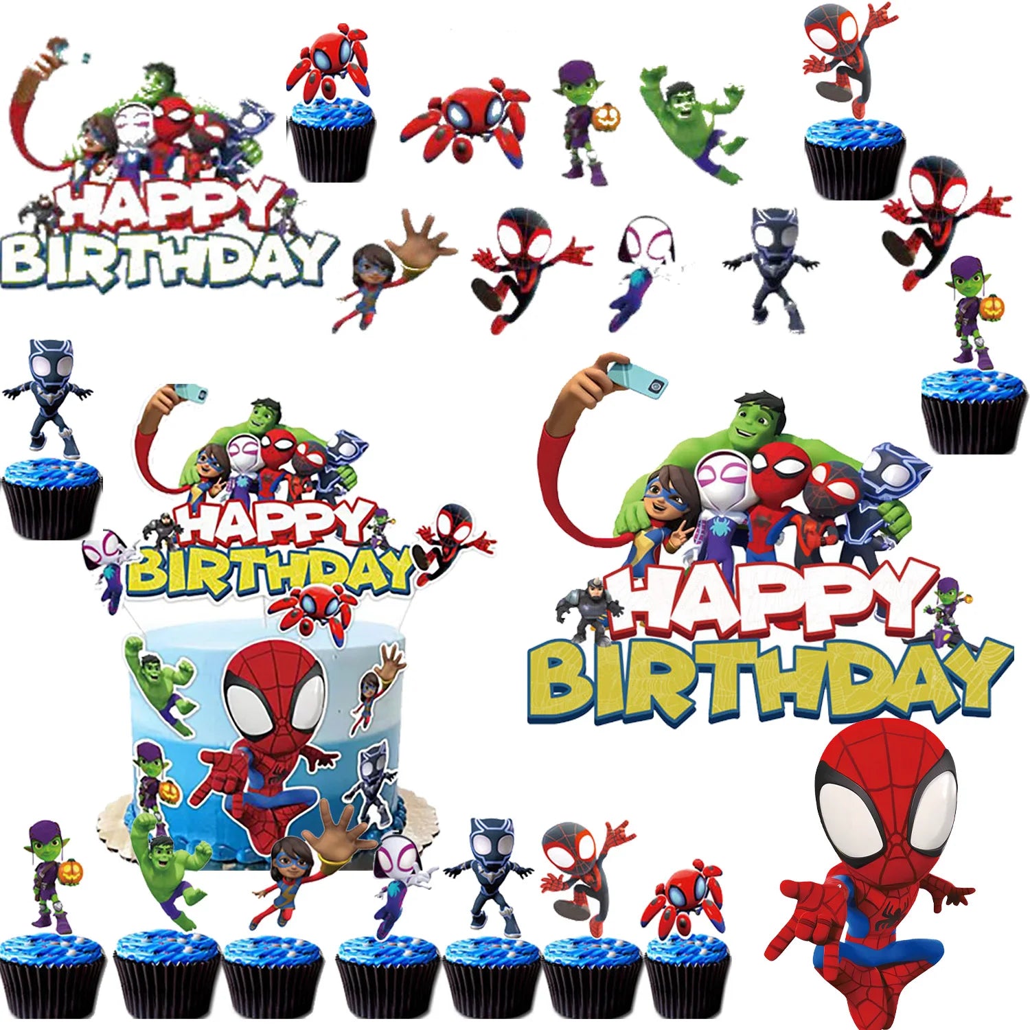 Spidey And His Amazing Friends Birthday Decoration Cake Topper Party Favor for Kids Boys Baby Shower Party Supplies