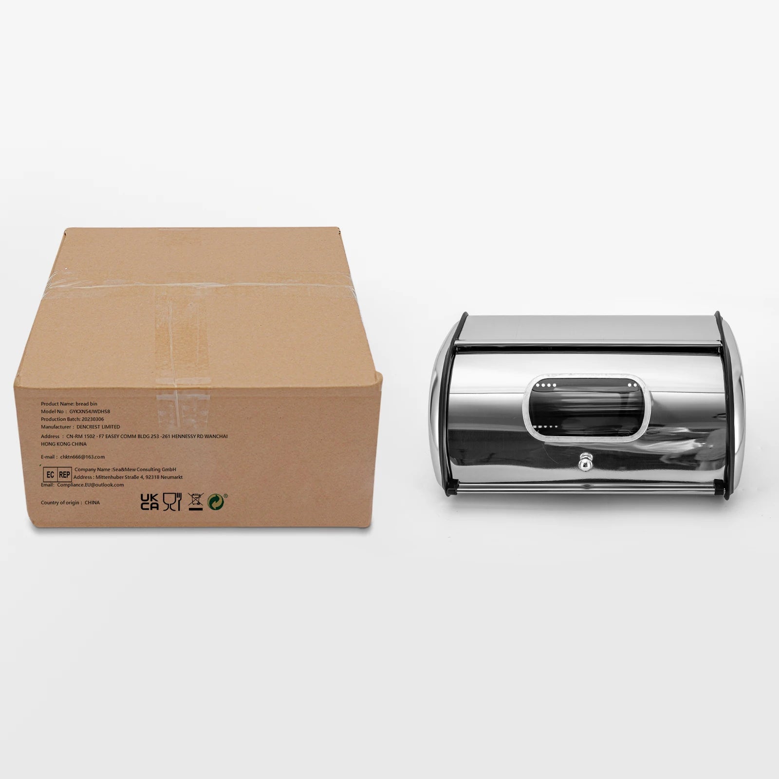 Stainless Steel Bread Box, 1.32Gal Capacity, Oval Shape, Viewing Window, Keeps Bread Fresh, Easy to Clean