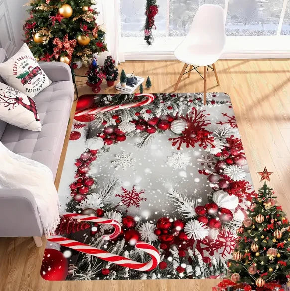 1PCS Christmas Snowflake Area Mat Red with Gold and White Santa Claus Living Room Bedroom Decoration Holiday Home Decoration