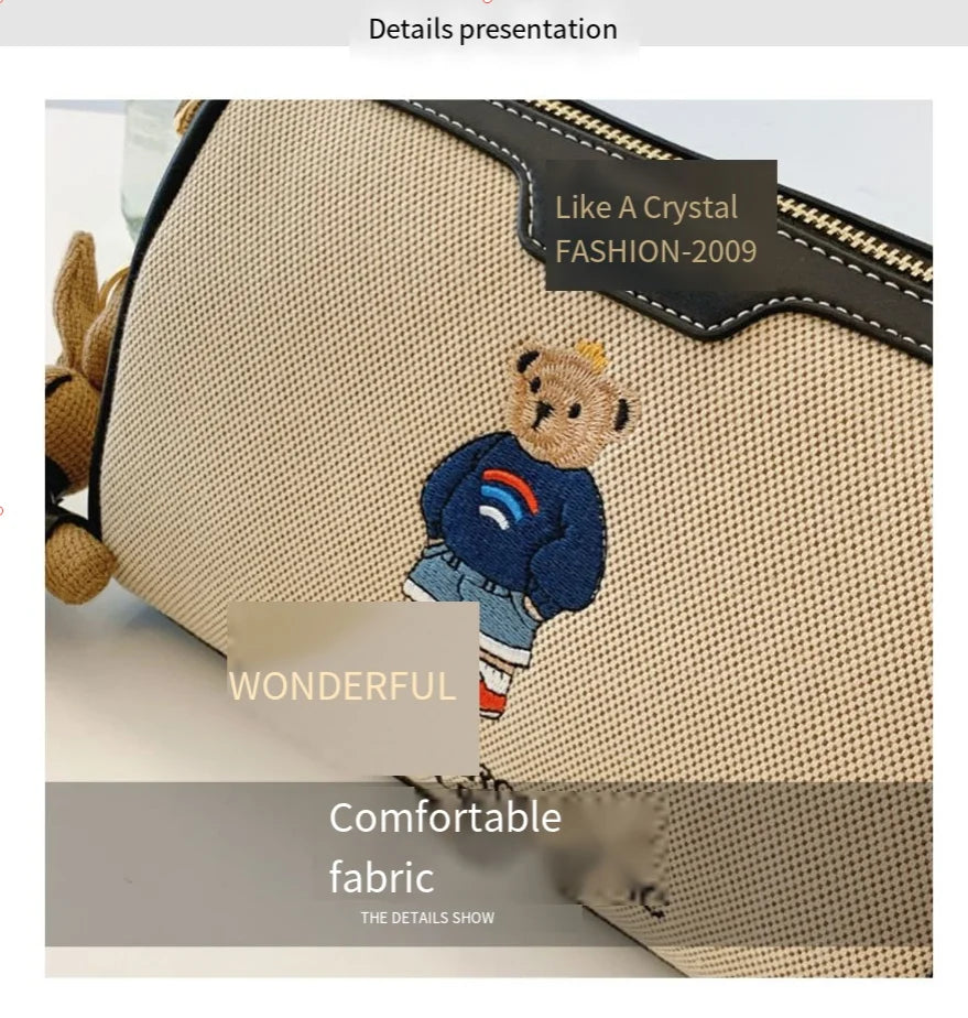 Designer style bag 2025 new model versatile embroidery new cartoon style fashionable little bear crossbody bag casual pillow bag
