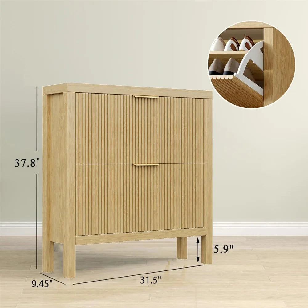 " Armoire à chaussures moderne à 2 niveaux – Conception autoportante à tiroirs rabattables, organisateur en bois de grande capacité pour l'entrée"