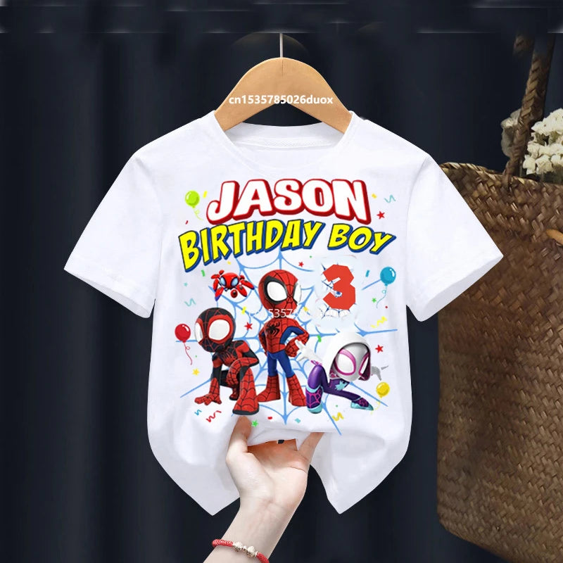 Summer Spidey and His Amazing Friends Birthday Party Birthday Short Sleeve Shirt Spiderman Birthday Boy Personalize Name T-shirt
