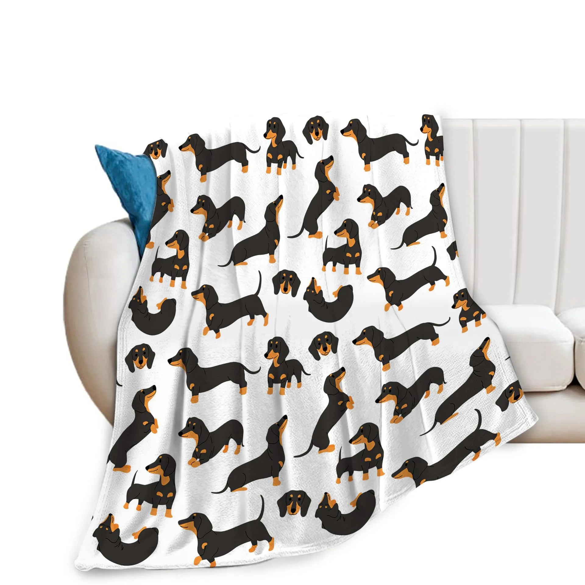 VIKAMA Cute Dachshund Blanket, Soft And Skin-Friendly Flannel Cartoon Printed Blanket, Sofa, Bedroom, Dormitory, Nap Blanket