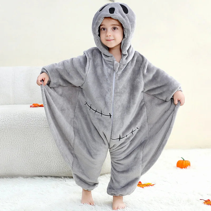 Winter Baby Rompers Baby Pijamas Halloween Ghost Bat Shark Deer Animal Cartoon Hooded Jumpsuits Cosplay Costume Boys Girl Pajama