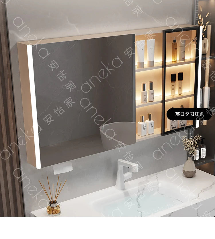 Armoire de salle de bain légère en bois massif, toilettes de rangement Vintage, vanité de salle de bain, miroirs de maquillage, meubles Para Banheiro