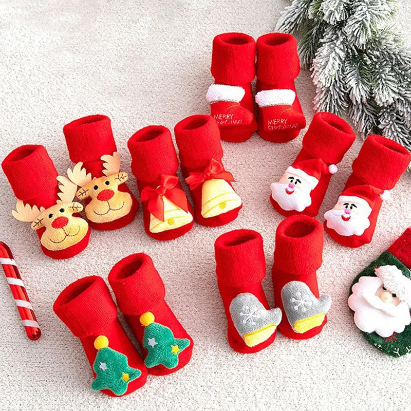 Baby Christmas Socks Kids Children's Socks for Girls Boys Non-slip Print Cotton Toddler for Newborns Infant Short Socks Clothing