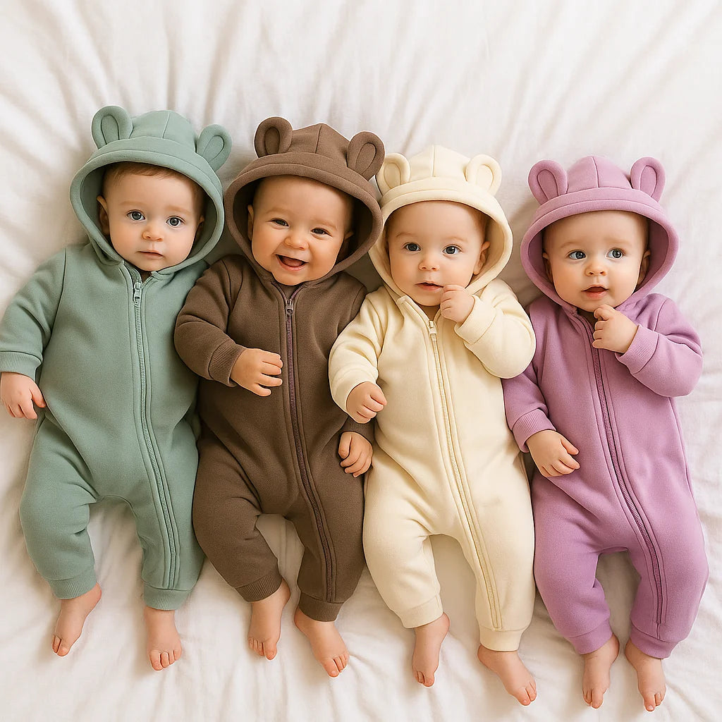 2025 Newborn Baby Romper Warm Clothes Winter Thicken Fleece Hooded Bear Onesie Toddler Boy Girl Jumpsuits Infant Pajamas
