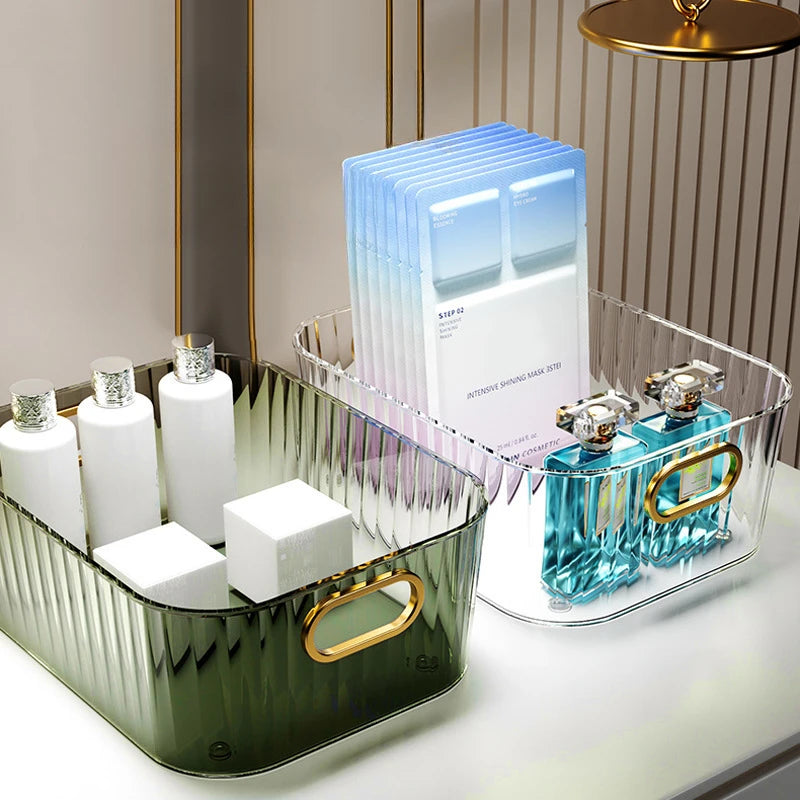 Cosmetics Box Desktop Storage Drawer Stackable Storage Box with Handle Makeup Organizers Basket Poatable Sundries Acrylic Rack
