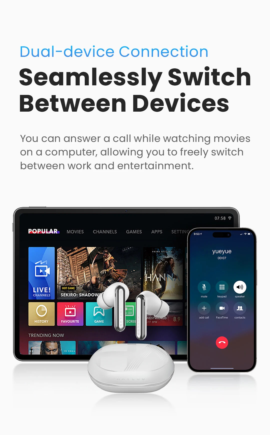 HAYLOU Mori Pro Bluetooth 5.4 Earphones -43dB ANC Active Noise Cancellation Earbuds 6 Mic Wireless Headphones 35H Battery Life