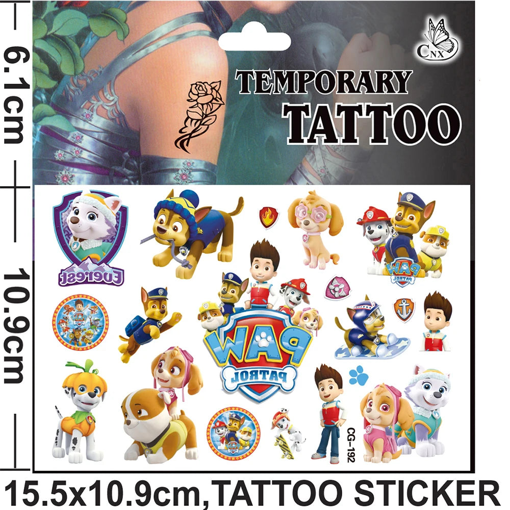 Cute Paw Patrol Toys Tattoo Stickers Anime Pet Dog Model Doll Chase Marshall Rocky Cartoon Children Fake Temporary Tattoos Gifts