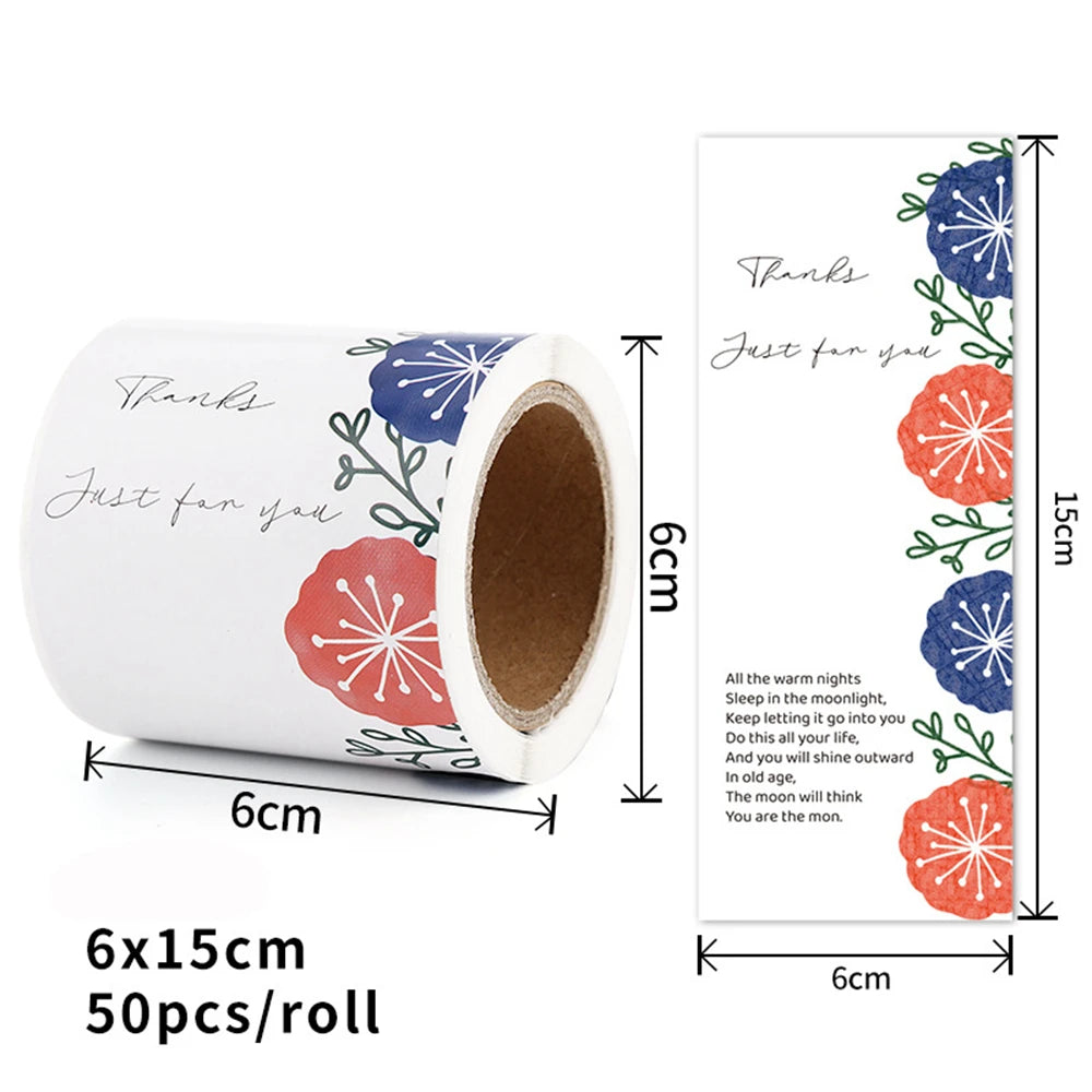 50pcs Flower Thank You Stickers Seal Labels For Gift Or Commodity Decor Stickers Small Business Packaging Sealing Stickers