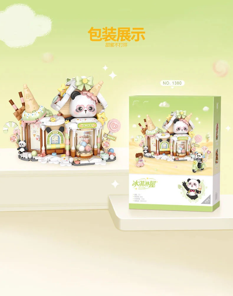 panda Building Blocks  toys  Ice cream Shop Retail Store Architectures model Assembly Toy Christmas Gifts for Adult