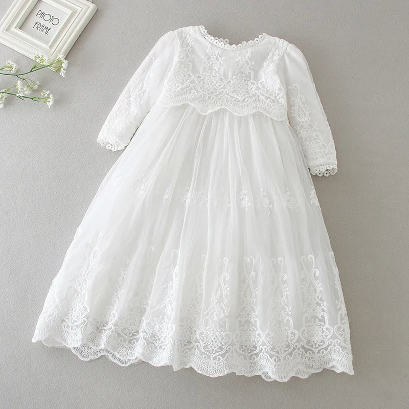0-2 Years Children Lengthen Lace Christening Dress Baby Girls Infant Toddler Wedding Dress Little Girls White  Baptism Dress