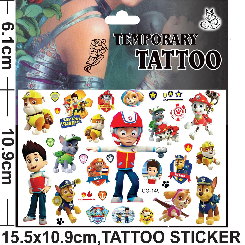 Cute Paw Patrol Toys Tattoo Stickers Anime Pet Dog Model Doll Chase Marshall Rocky Cartoon Children Fake Temporary Tattoos Gifts