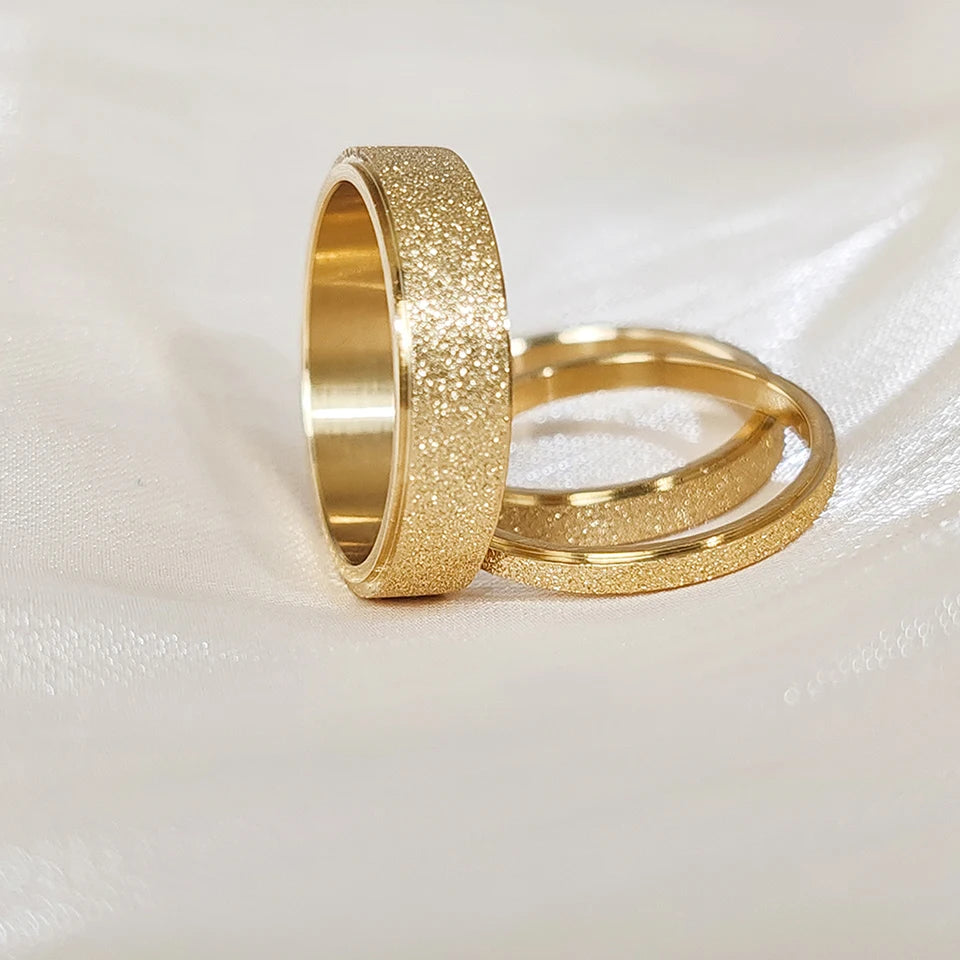 eManco Minimalist Personalized Frosted Stainless steel Women's ring Gold Color/Silver Color 2/3/5MM Wide Gold Girl Jewelry