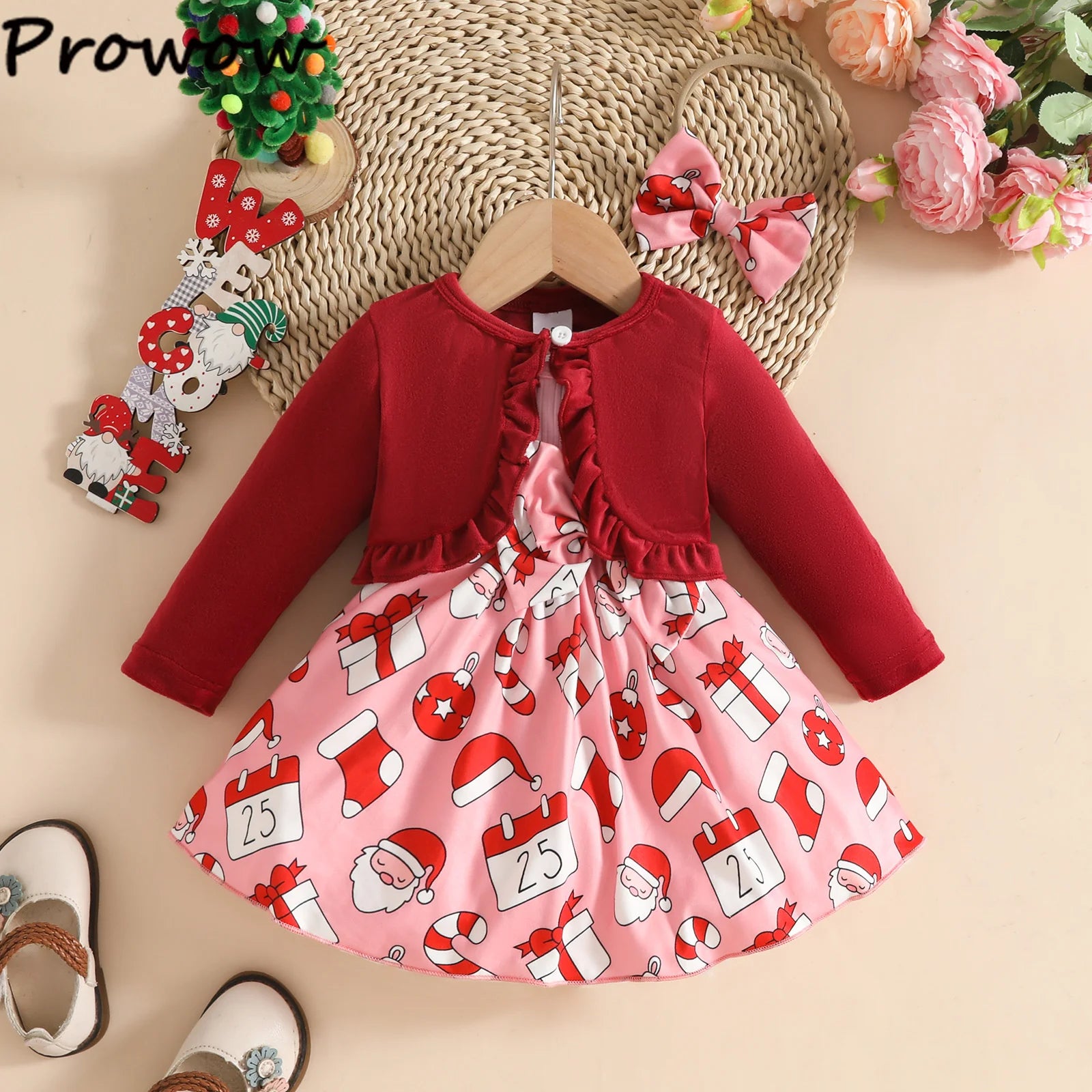 Prowow 0-3Y New Year Baby Dresses Green Velvet Coat Cardigan+Gingerbread Man Dress For Newborns My First Christmas Baby Clothes
