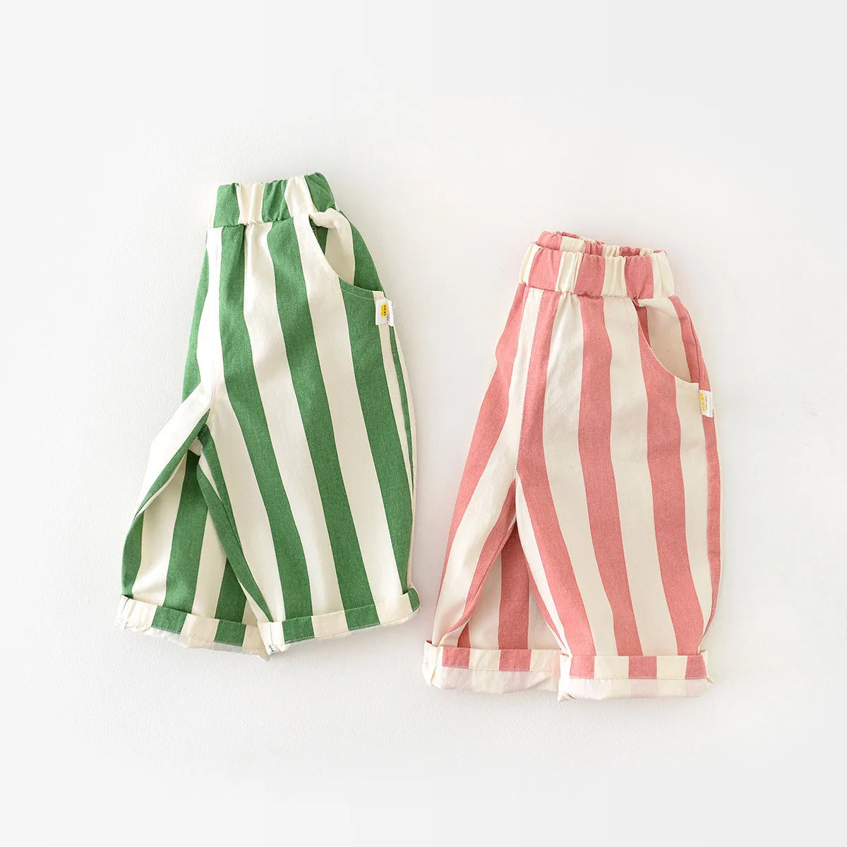2024 Spring New Infant Baby Candy Color Striped Pants High Waist Casual Girls and Boys Trousers