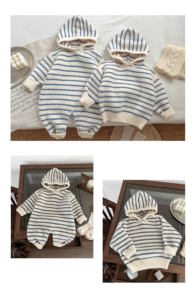 2025 Striped Knit Baby Rompers Knitted Infant Sweater Top New Born Baby Girl Clothes Ropa Bebe Bodysuits One-Pieces 0-24Months