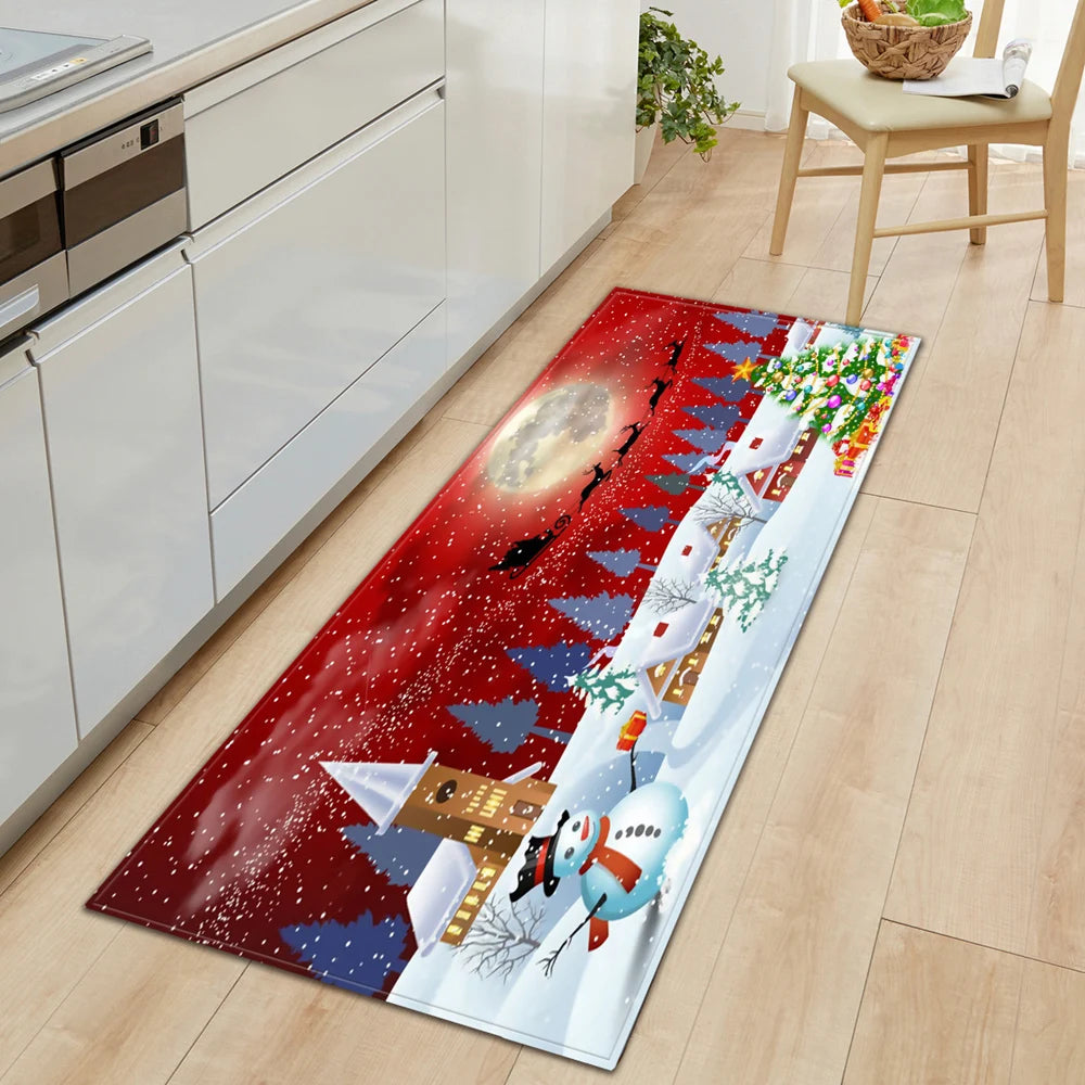 VIKAMA Christmas Pink Carpet Snowman Castle Floor Mat Living Room Carpet Bedroom Bedside Rug Soft Doormat Welcome Carpet Home De