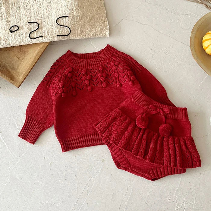 2025 New Autumn 0-3Yrs Children Clothes Suit Long Sleeved Knitted Pullover Sweater+PP Shorts Toddler Baby Girl Clothes Set