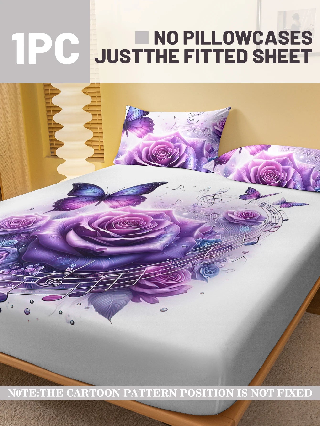 1 Simple modern Plant Flower Purple Rose digital printed frosted Fitted Sheet,bedroom printed bed cover,bedding(No pillowcase)