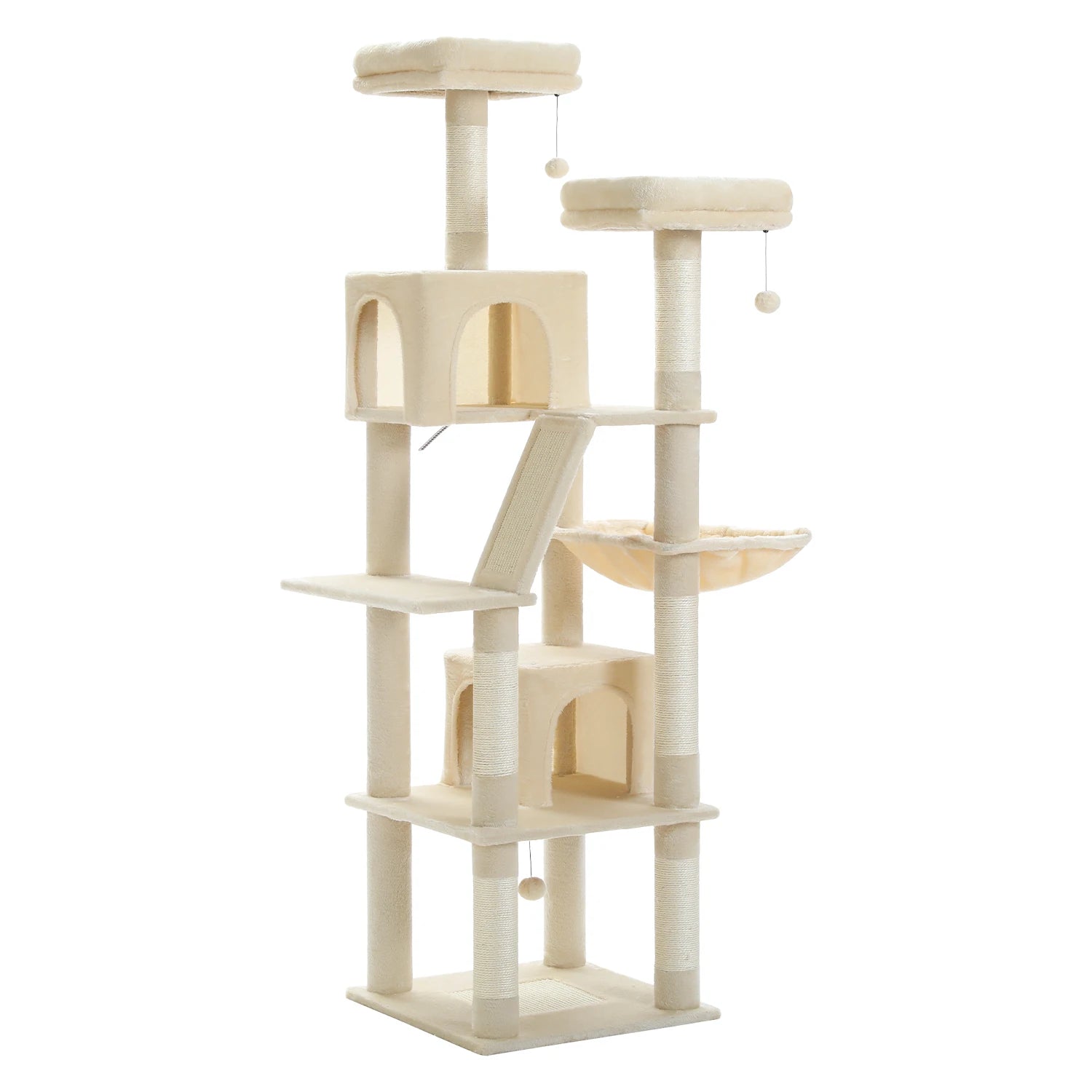Stable&Safe Multi-Level Cat Tree Tower with Cozy Condo,Scratching Posts&Boards,Perches,Hammock,Pompoms for Active Cats,Cat Toys