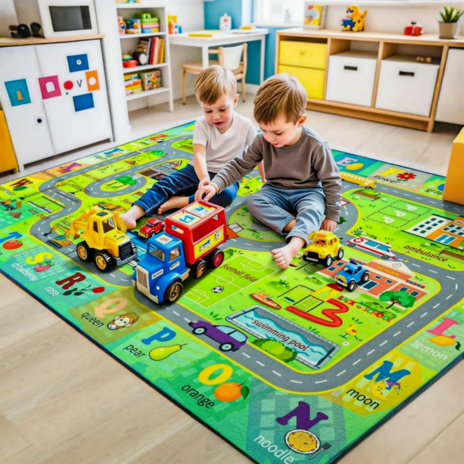 Cartoon Traffic Route Map Rug Children's Play Mat Living Room Kid's Bedroom Floor Rug Cartoon Road Play Mat Soft Tatami Carpets