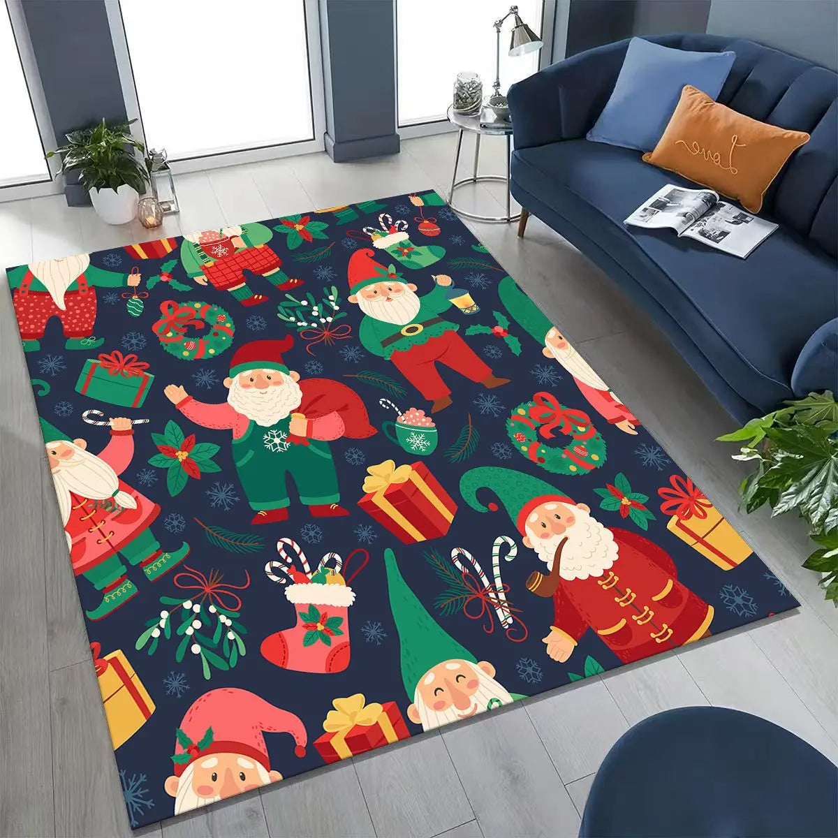 Merry Christmas Tree Santa Claus Cartoon Happy New Year Gift Carpet Rug for Bedroom Living Room Sofa Home Doormat Decor,Non-slip