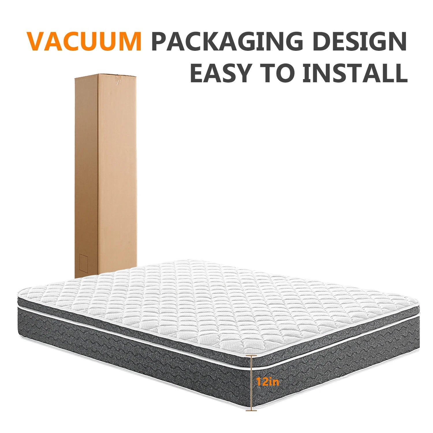 Matelas Queen Size 10/12/14 pouces, matelas hybride, soulagement de la pression, confort moyennement ferme, isolation du mouvement, matelas dans une boîte