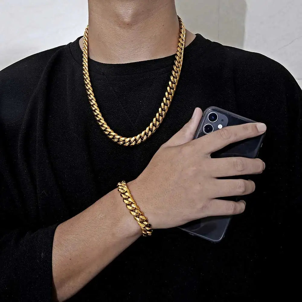 6-16mm Iced Clasp Cuban Link Chain Miami Stainless Steel Necklace Hip Hop Jewelry Gift for Men Women